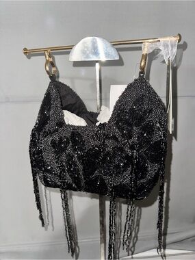 Women’s Beaded Fringe Bag - Black